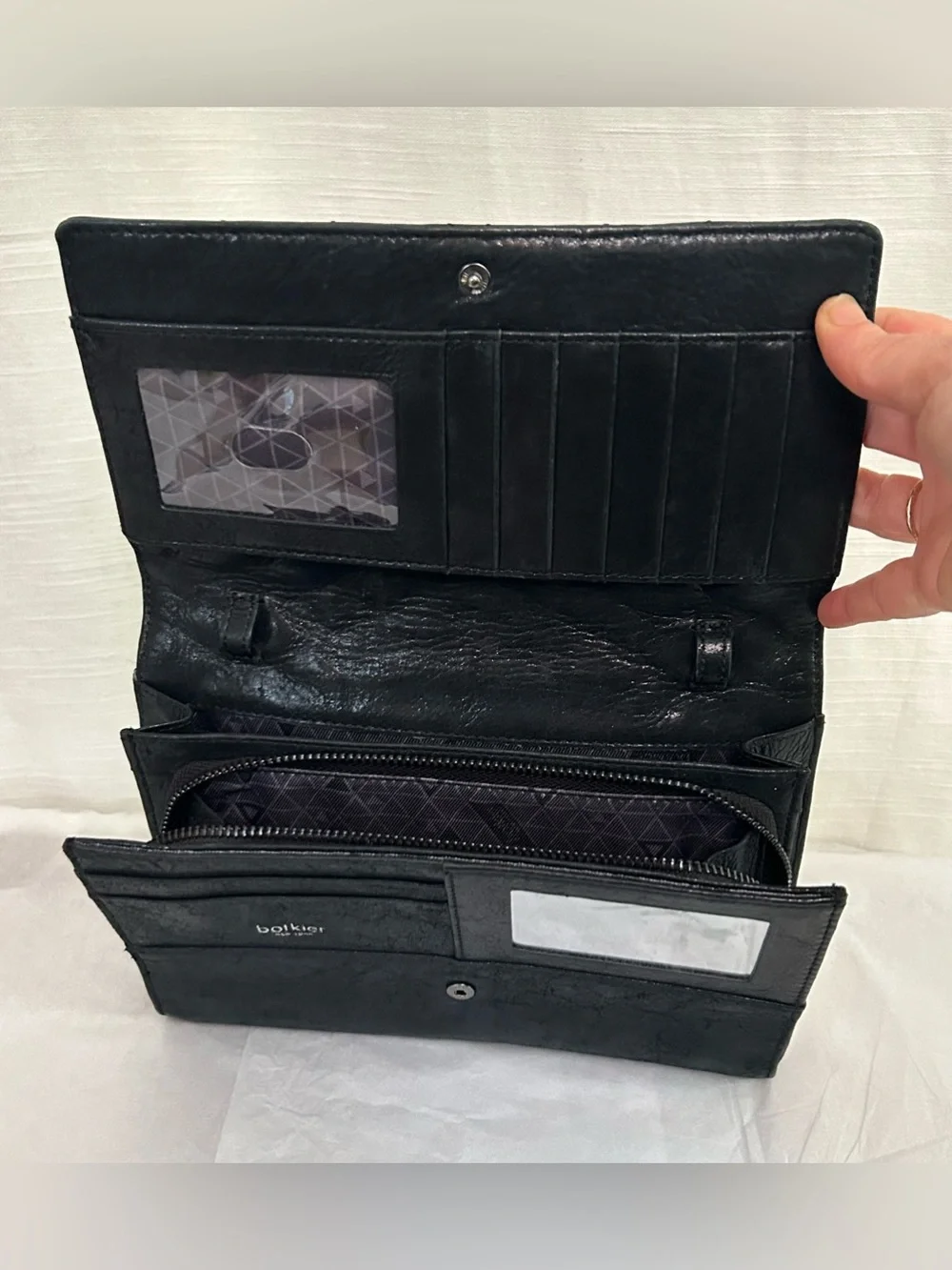Vintage Botkier 100% Leather‎ Quilted Chevron Envelope Clutch - Black